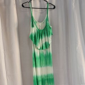 Women's green tie-dye floor length summer dress